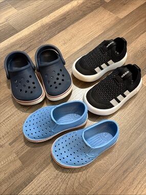 3 Toddler Size 7 Shoes - Adidas Bubble Comfy, Crocs, Native